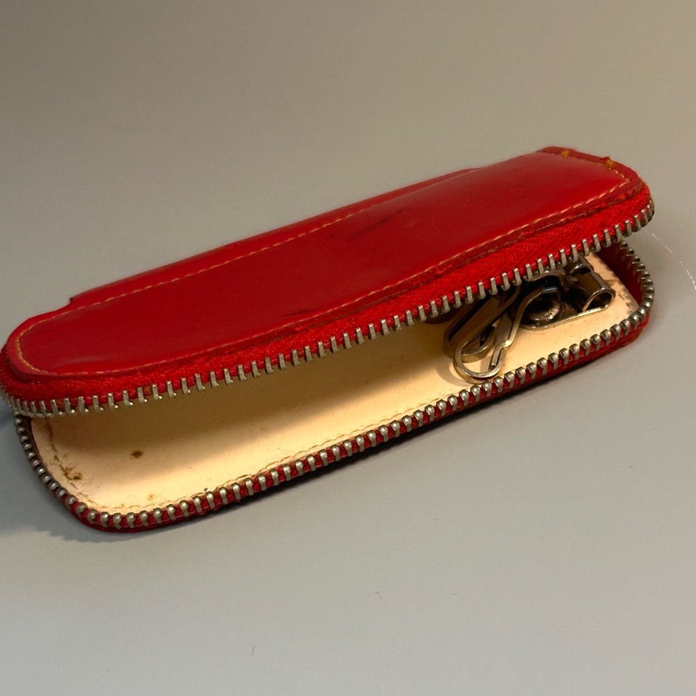Vintage Red Key Ring Holder Clip Accessory Zipper Pouch‎ Leather Case
